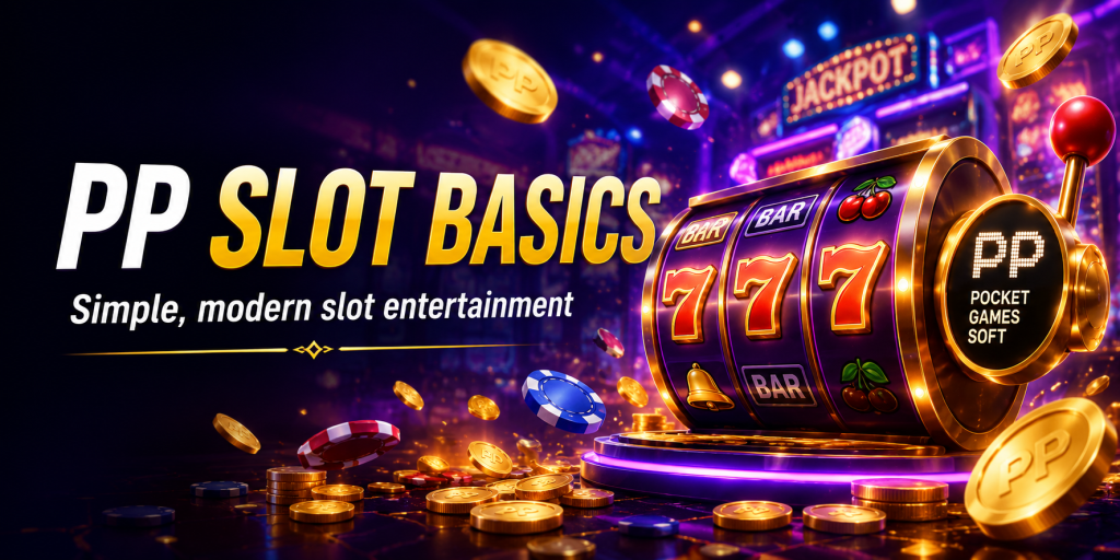 PP Slot basics with modern slot reels, coins and casino lights